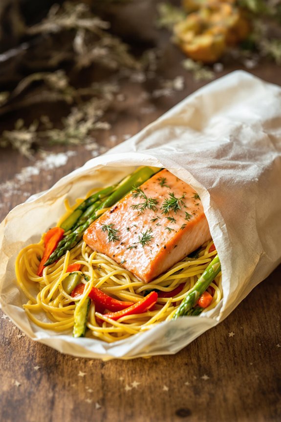 buttery salmon pasta packets