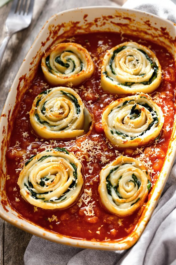 cheesy spinach lasagna roll ups
