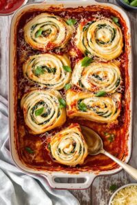 cheesy spinach lasagna roll ups