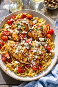 feta topped mediterranean chicken dish