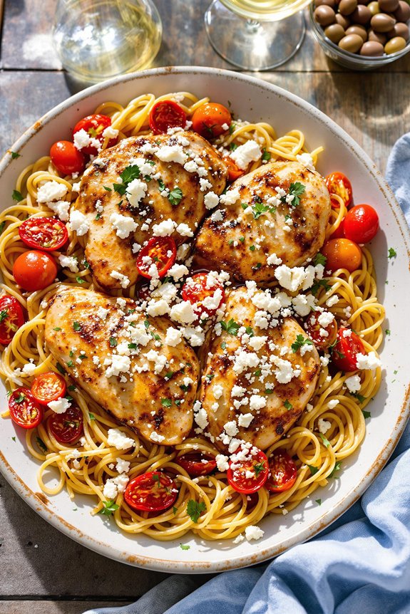 feta topped mediterranean chicken dish