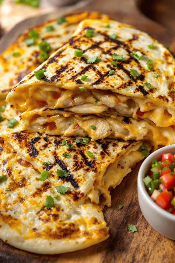 fire grilled cheesy chicken quesadillas