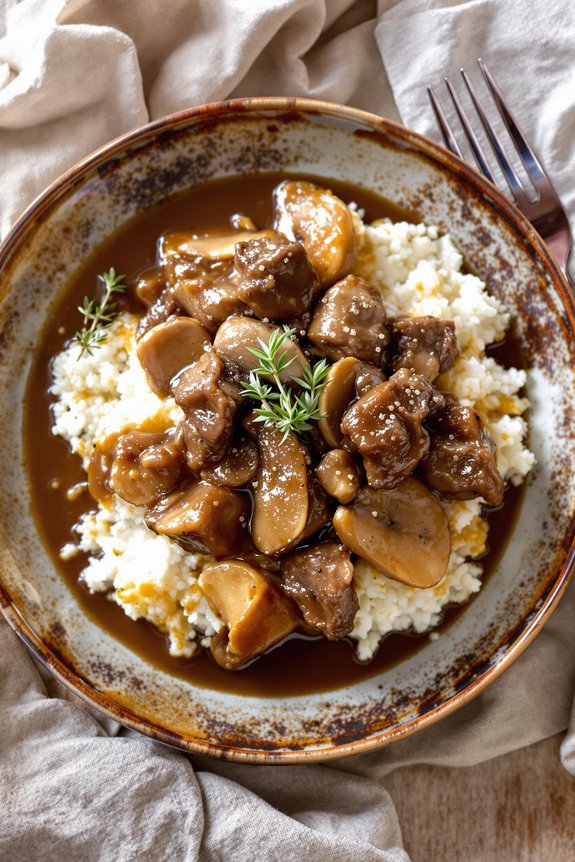 savory beef tips with mushrooms