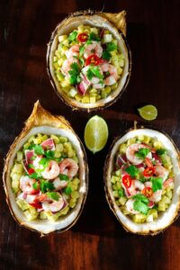 tuna shrimp ceviche papaya